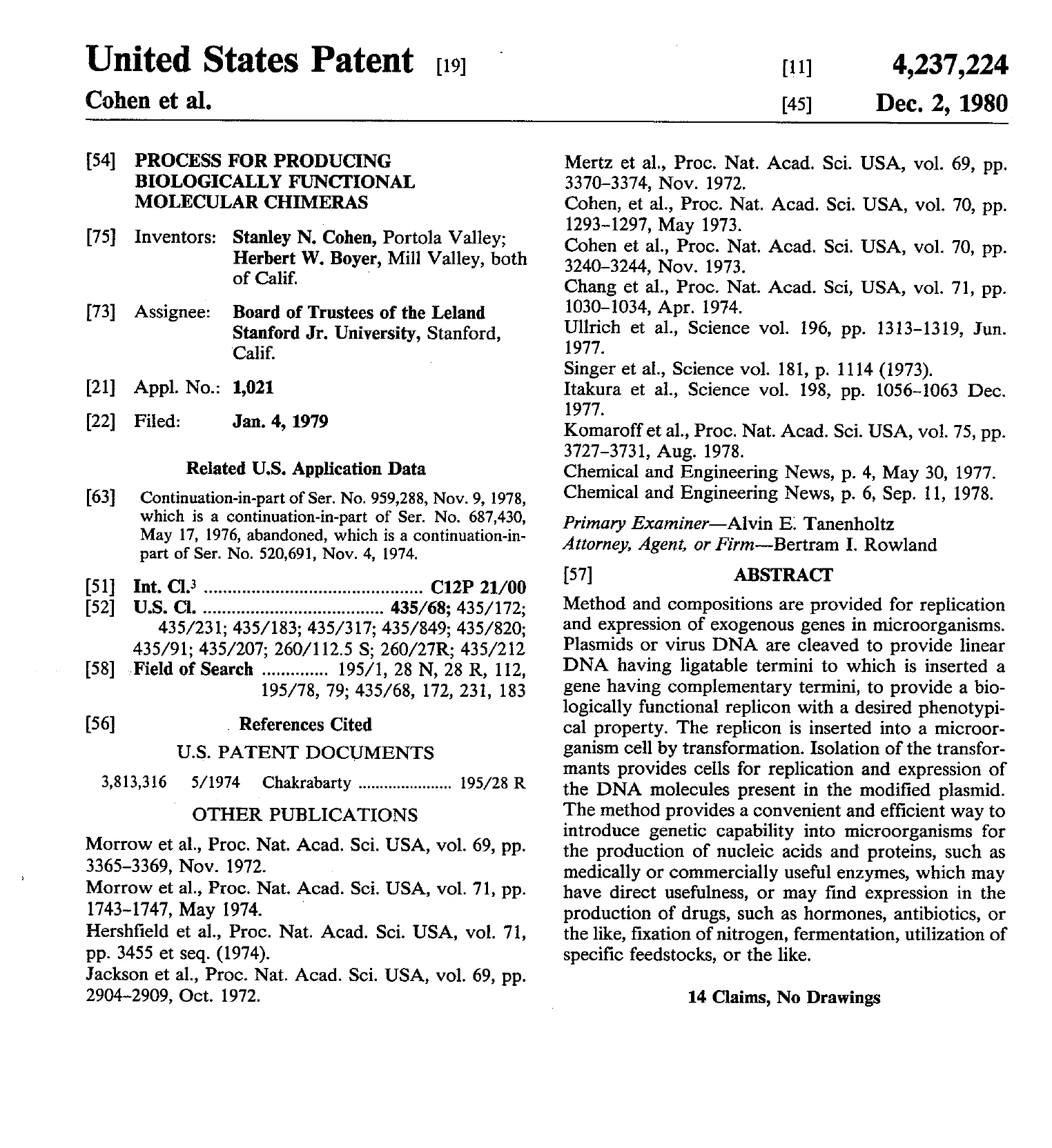 美国专利 US4237224 首页