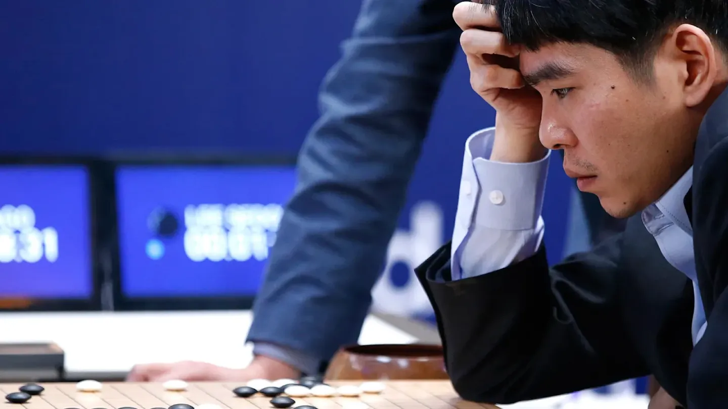 Lee Sedol contemplating the board during the 2016 AlphaGo Challenge Match