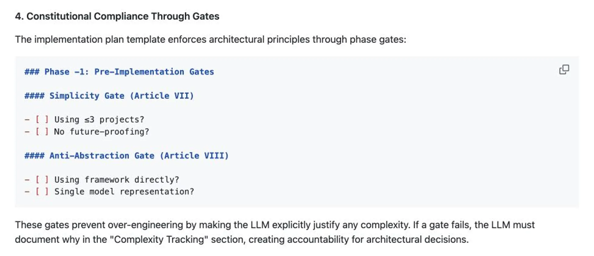 GitHub Spec Kit 通过前置门禁检查简单性与反抽象原则