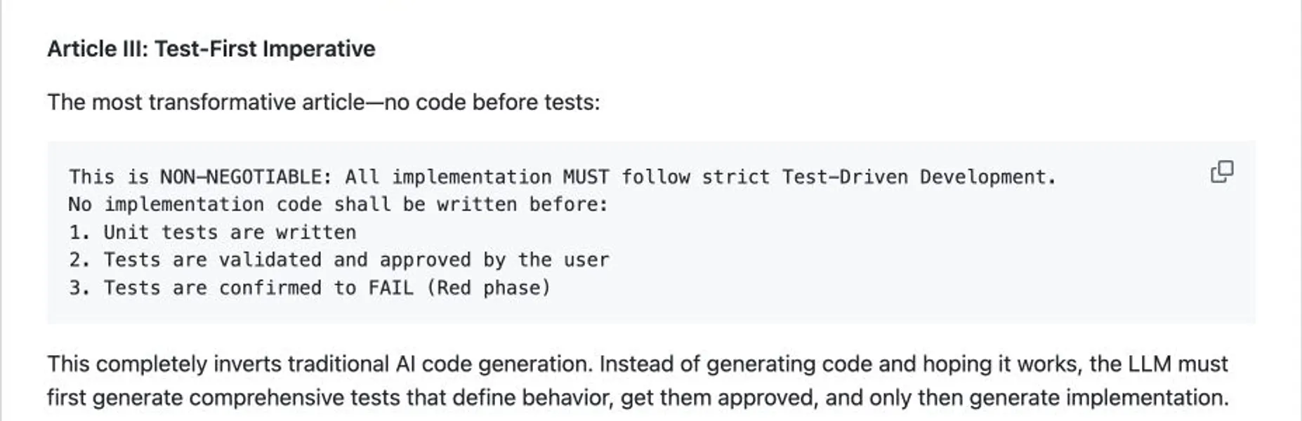 GitHub Spec Kit 官方文档中的 Test-First Imperative