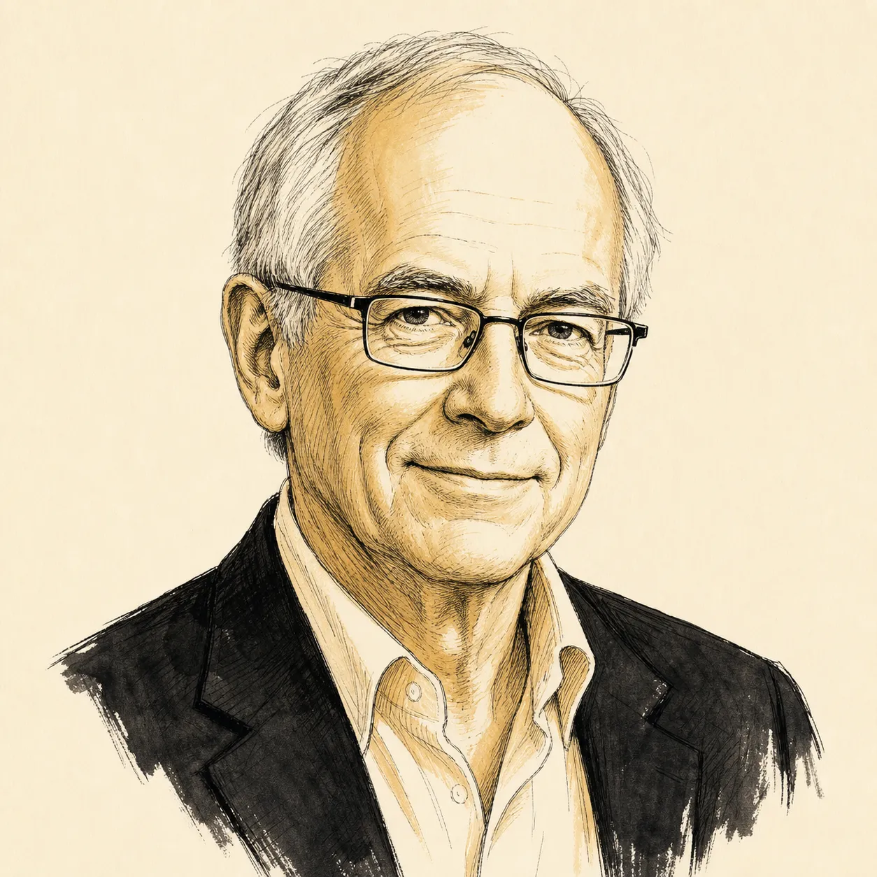 Black-and-gold illustrated portrait of economist W. Brian Arthur